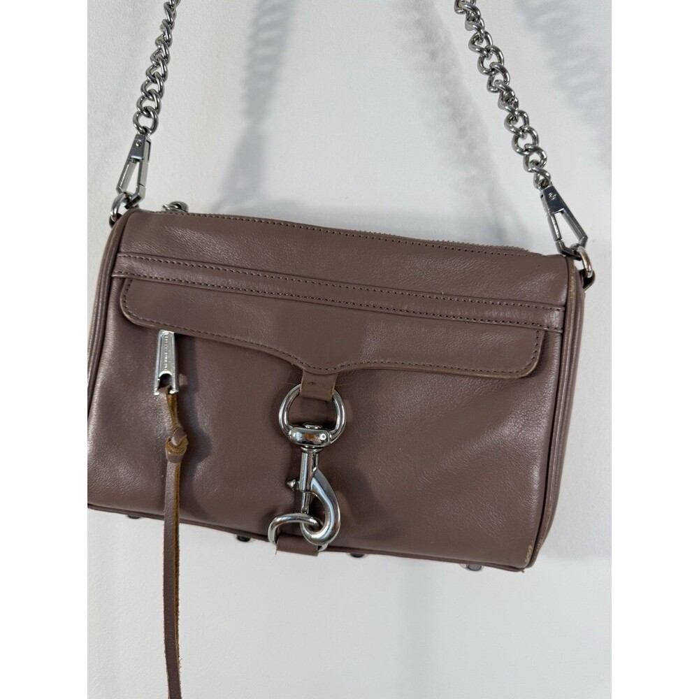 ✿ Rebecca Minkoff Mini MAC Leather Crossbody Bag Taupe Mauve Chain Strap